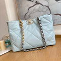 Chanel 19 Shopping Bag Shiny Lambskin AS3660 Gold-Tone  Silver-Tone & Ruthenium-Finish Metal Light Blue - Default Title - View 1
