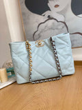 Chanel 19 Shopping Bag Shiny Lambskin AS3660 Gold-Tone  Silver-Tone & Ruthenium-Finish Metal Light Blue