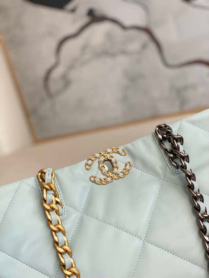 Chanel 19 Shopping Bag Shiny Lambskin AS3660 Gold-Tone  Silver-Tone & Ruthenium-Finish Metal Light Blue - Default Title - View 3