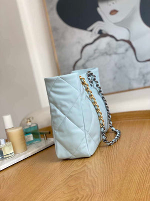 Chanel 19 Shopping Bag Shiny Lambskin AS3660 Gold-Tone  Silver-Tone & Ruthenium-Finish Metal Light Blue - Default Title - View 4