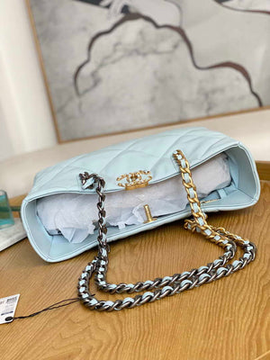 Chanel 19 Shopping Bag Shiny Lambskin AS3660 Gold-Tone  Silver-Tone & Ruthenium-Finish Metal Light Blue - Default Title - View 5
