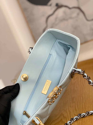 Chanel 19 Shopping Bag Shiny Lambskin AS3660 Gold-Tone  Silver-Tone & Ruthenium-Finish Metal Light Blue - Default Title - View 7