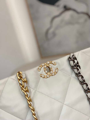 Chanel 19 Shopping Bag Shiny Lambskin AS3660 Gold-Tone  Silver-Tone & Ruthenium-Finish Metal Light Gray - Default Title - View 3
