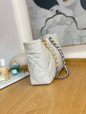 Chanel 19 Shopping Bag Shiny Lambskin AS3660 Gold-Tone  Silver-Tone & Ruthenium-Finish Metal Light Gray - Default Title - View 4
