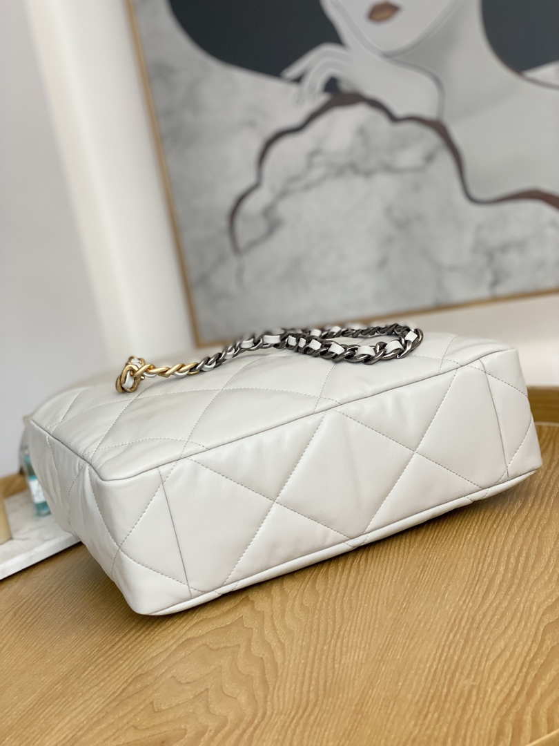 Chanel 19 Shopping Bag Shiny Lambskin AS3660 Gold-Tone  Silver-Tone & Ruthenium-Finish Metal Light Gray