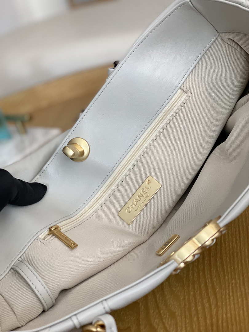 Chanel 19 Shopping Bag Shiny Lambskin AS3660 Gold-Tone  Silver-Tone & Ruthenium-Finish Metal Light Gray
