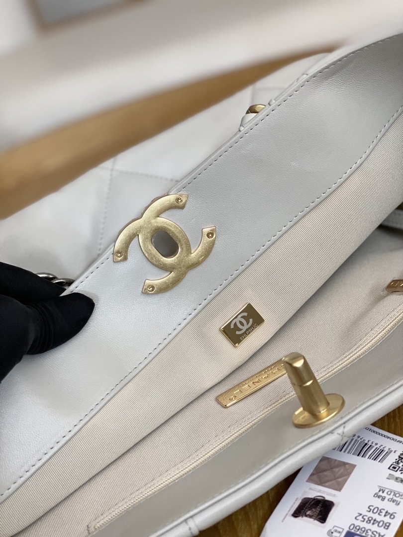 Chanel 19 Shopping Bag Shiny Lambskin AS3660 Gold-Tone  Silver-Tone & Ruthenium-Finish Metal Light Gray