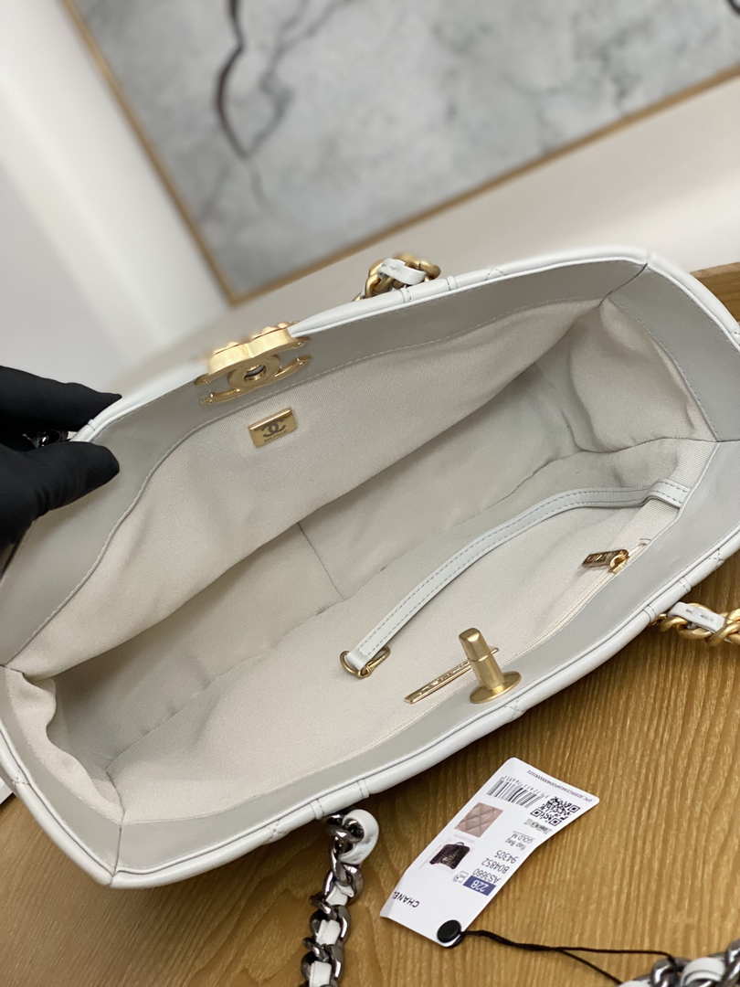 Chanel 19 Shopping Bag Shiny Lambskin AS3660 Gold-Tone  Silver-Tone & Ruthenium-Finish Metal Light Gray - Default Title - View 9