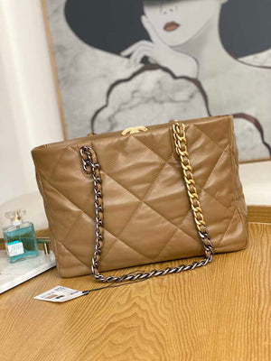 Chanel 19 Shopping Bag Shiny Lambskin AS3660 Gold-Tone  Silver-Tone & Ruthenium-Finish Metal Tan - Default Title - View 2