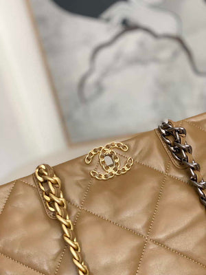 Chanel 19 Shopping Bag Shiny Lambskin AS3660 Gold-Tone  Silver-Tone & Ruthenium-Finish Metal Tan - Default Title - View 3