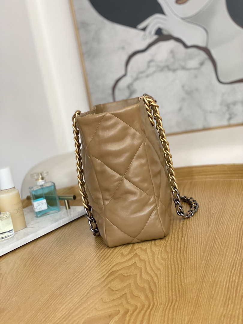 Chanel 19 Shopping Bag Shiny Lambskin AS3660 Gold-Tone  Silver-Tone & Ruthenium-Finish Metal Tan