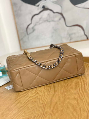 Chanel 19 Shopping Bag Shiny Lambskin AS3660 Gold-Tone  Silver-Tone & Ruthenium-Finish Metal Tan - Default Title - View 6