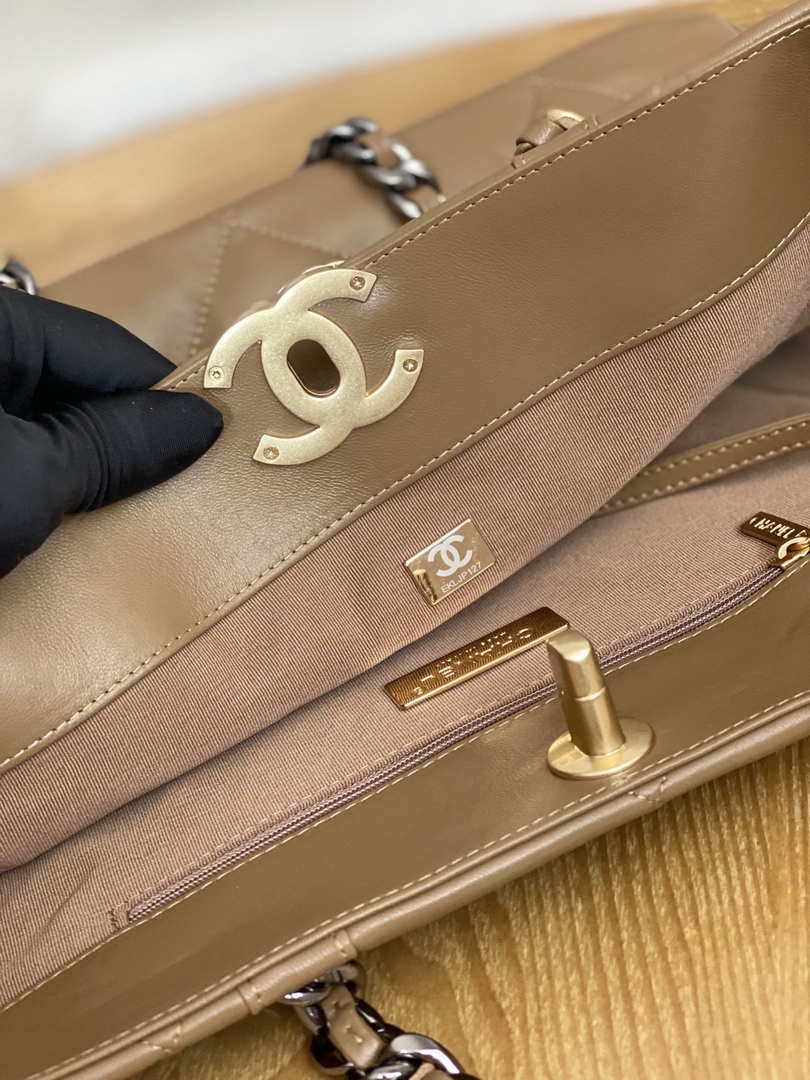Chanel 19 Shopping Bag Shiny Lambskin AS3660 Gold-Tone  Silver-Tone & Ruthenium-Finish Metal Tan - Default Title - View 7