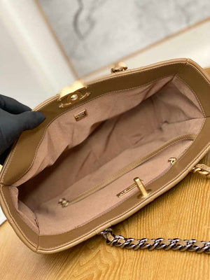 Chanel 19 Shopping Bag Shiny Lambskin AS3660 Gold-Tone  Silver-Tone & Ruthenium-Finish Metal Tan - Default Title - View 9