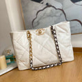 Chanel 19 Shopping Bag Shiny Lambskin AS3660 Gold-Tone  Silver-Tone & Ruthenium-Finish Metal White - Default Title - View 1