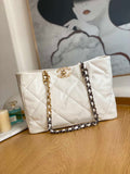 Chanel 19 Shopping Bag Shiny Lambskin AS3660 Gold-Tone  Silver-Tone & Ruthenium-Finish Metal White