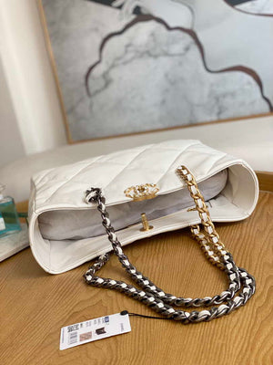 Chanel 19 Shopping Bag Shiny Lambskin AS3660 Gold-Tone  Silver-Tone & Ruthenium-Finish Metal White - Default Title - View 5