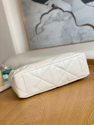Chanel 19 Shopping Bag Shiny Lambskin AS3660 Gold-Tone  Silver-Tone & Ruthenium-Finish Metal White - Default Title - View 6