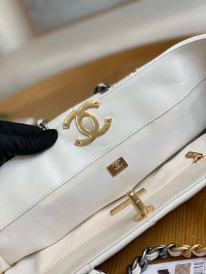 Chanel 19 Shopping Bag Shiny Lambskin AS3660 Gold-Tone  Silver-Tone & Ruthenium-Finish Metal White - Default Title - View 8