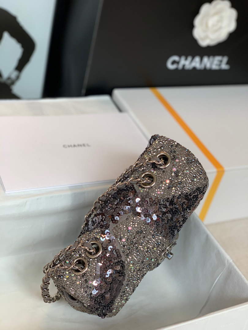 Chanel 2022 CF Flap Rhinestone Limited Edition Bag Sequins Brown - Default Title - View 3