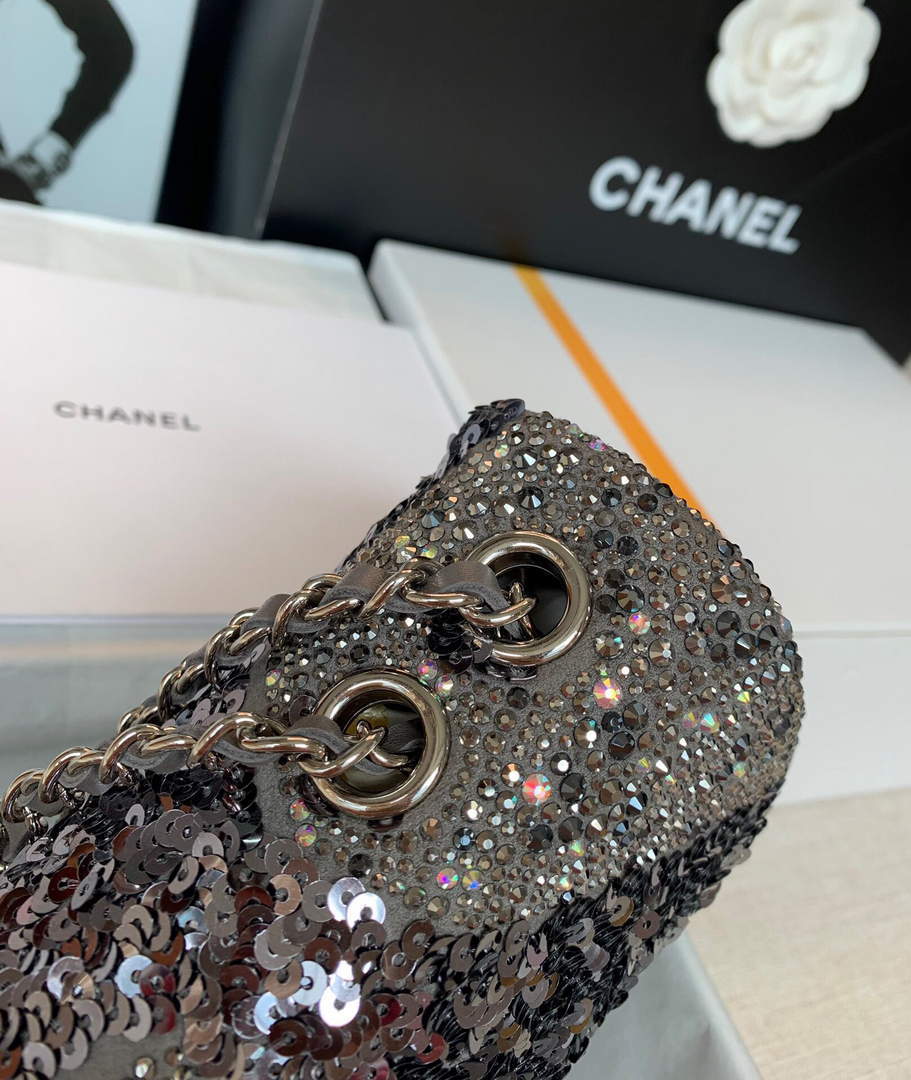 Chanel 2022 CF Flap Rhinestone Limited Edition Bag Sequins Brown