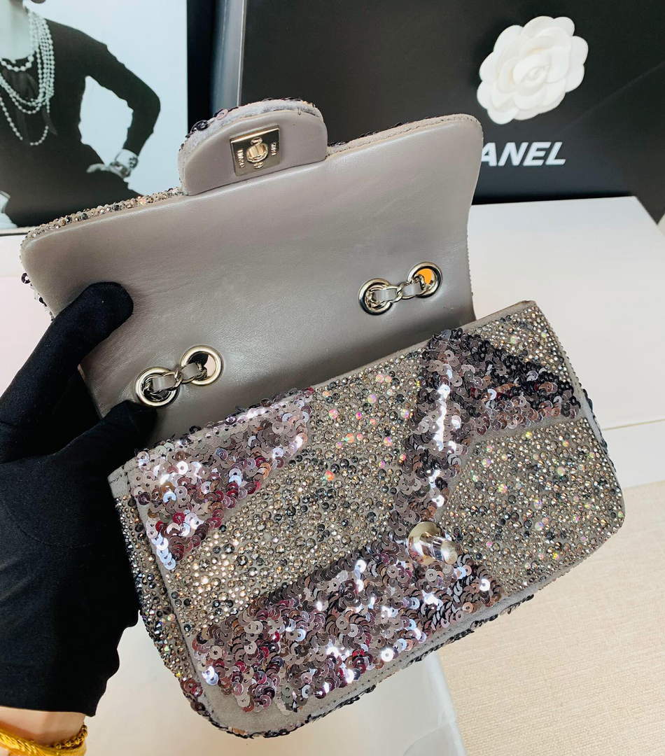 Chanel 2022 CF Flap Rhinestone Limited Edition Bag Sequins Brown