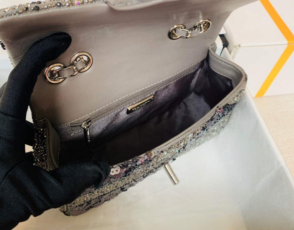Chanel 2022 CF Flap Rhinestone Limited Edition Bag Sequins Brown