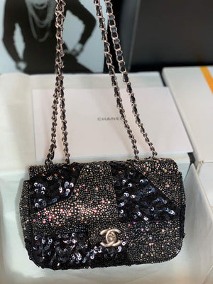 Chanel 2022 CF Flap Rhinestone Limited Edition Bag Sequins Black - Default Title - View 1