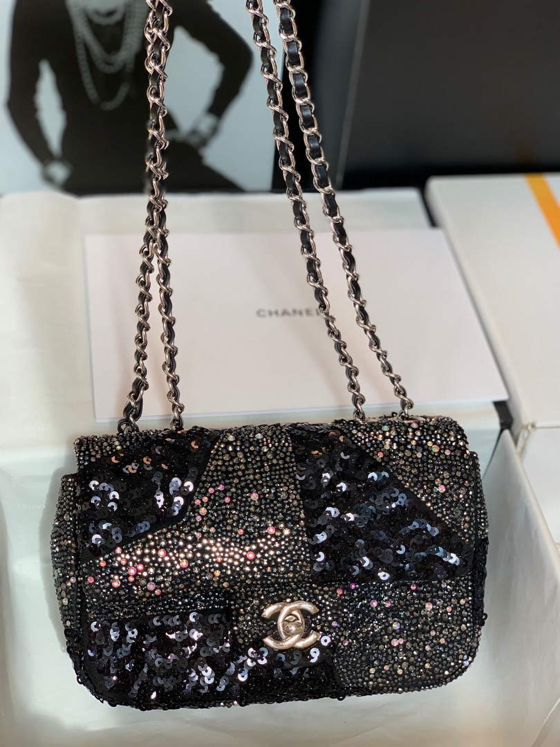 Chanel 2022 CF Flap Rhinestone Limited Edition Bag Sequins Black - Default Title - View 1