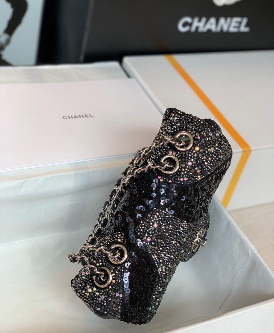 Chanel 2022 CF Flap Rhinestone Limited Edition Bag Sequins Black