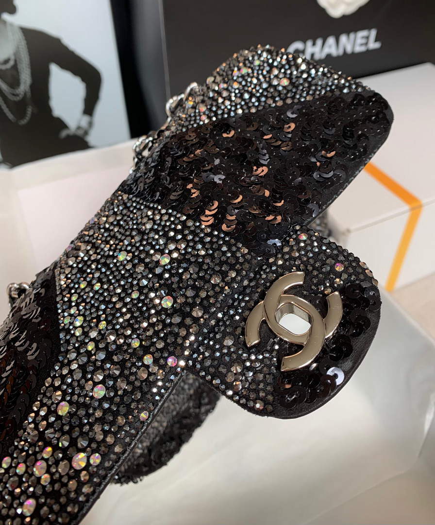 Chanel 2022 CF Flap Rhinestone Limited Edition Bag Sequins Black - Default Title - View 4