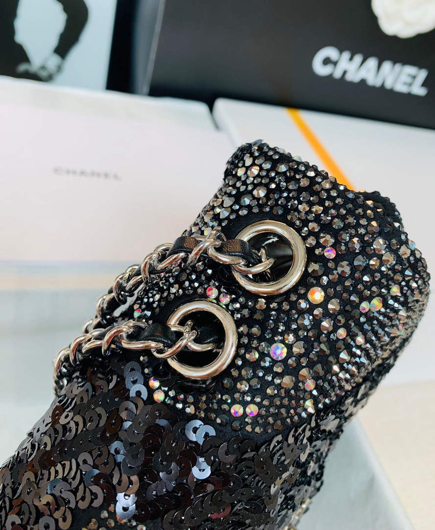 Chanel 2022 CF Flap Rhinestone Limited Edition Bag Sequins Black - Default Title - View 6