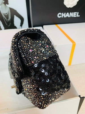 Chanel 2022 CF Flap Rhinestone Limited Edition Bag Sequins Black - Default Title - View 7