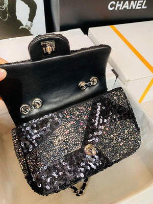 Chanel 2022 CF Flap Rhinestone Limited Edition Bag Sequins Black - Default Title - View 8