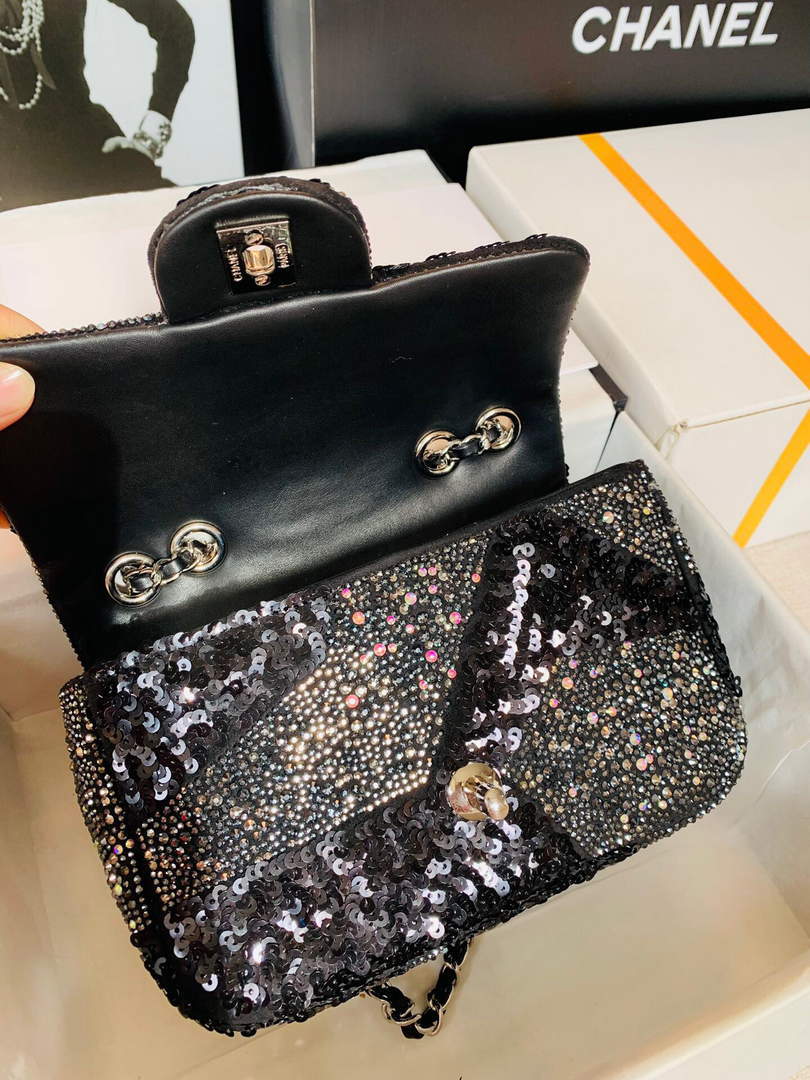 Chanel 2022 CF Flap Rhinestone Limited Edition Bag Sequins Black