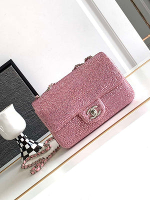 Chanel 20cm Flap Handbag Rhinestones 23S CF Limited Edition Pink - Default Title - View 1