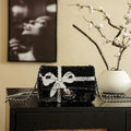Chanel 20CM Mini Flap Bag 24B Black& White Sequin Bow 99932 Silver