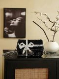 Chanel 20CM Mini Flap Bag 24B Black& White Sequin Bow 99932 Silver