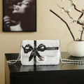 Chanel 20CM Mini Flap Bag 24B White & Black Sequin Bow Silver