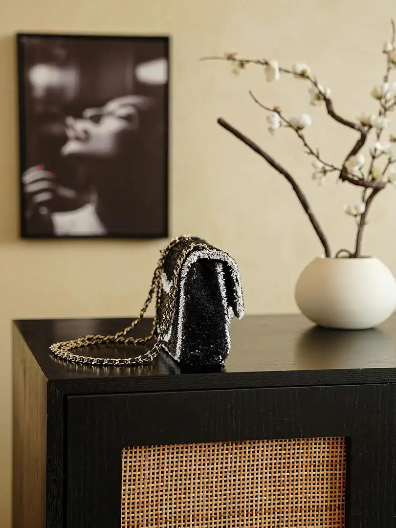 Chanel 20CM Mini Flap Bag 24S Black Sequin As6171