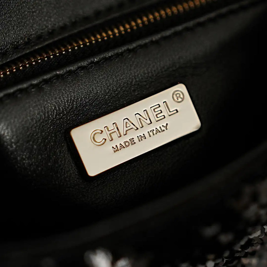 Chanel 20CM Mini Flap Bag 24S Black Sequin As6171