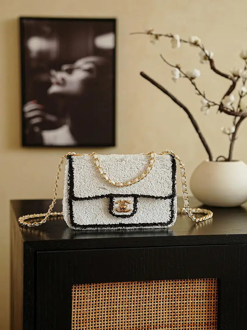 Chanel 20CM Mini Flap Bag 24S White Sequin As6171