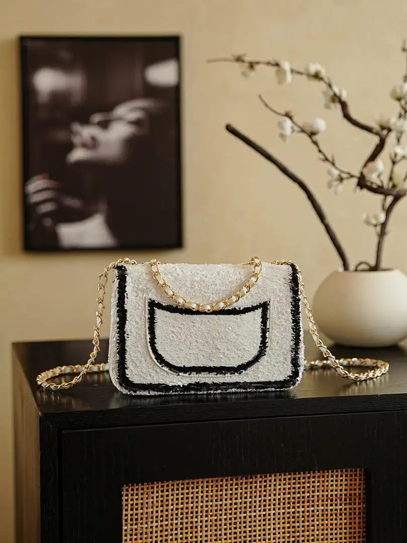 Chanel 20CM Mini Flap Bag 24S White Sequin As6171