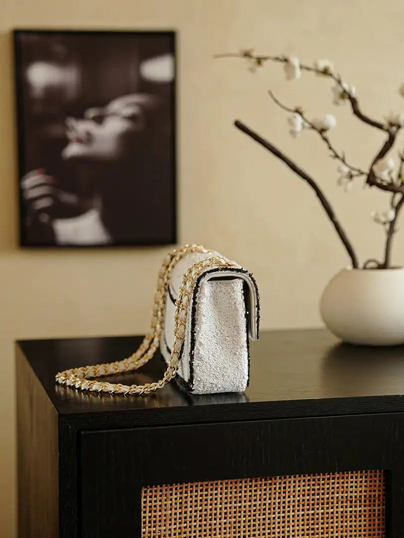 Chanel 20CM Mini Flap Bag 24S White Sequin As6171