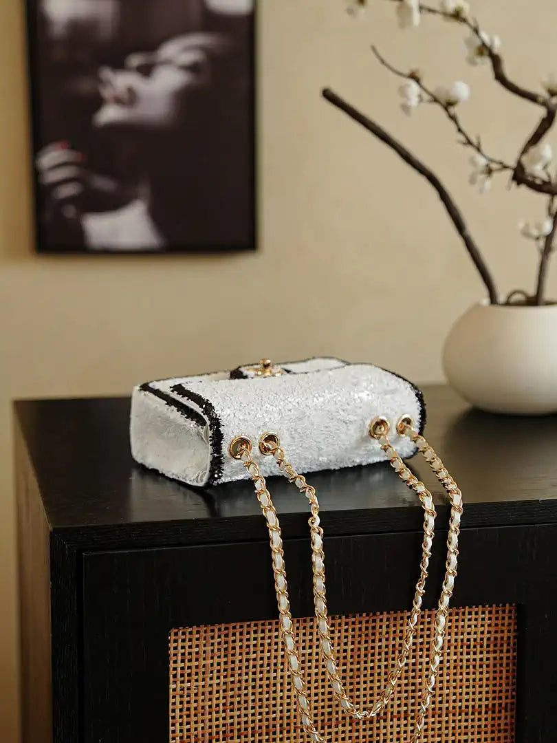 Chanel 20CM Mini Flap Bag 24S White Sequin As6171