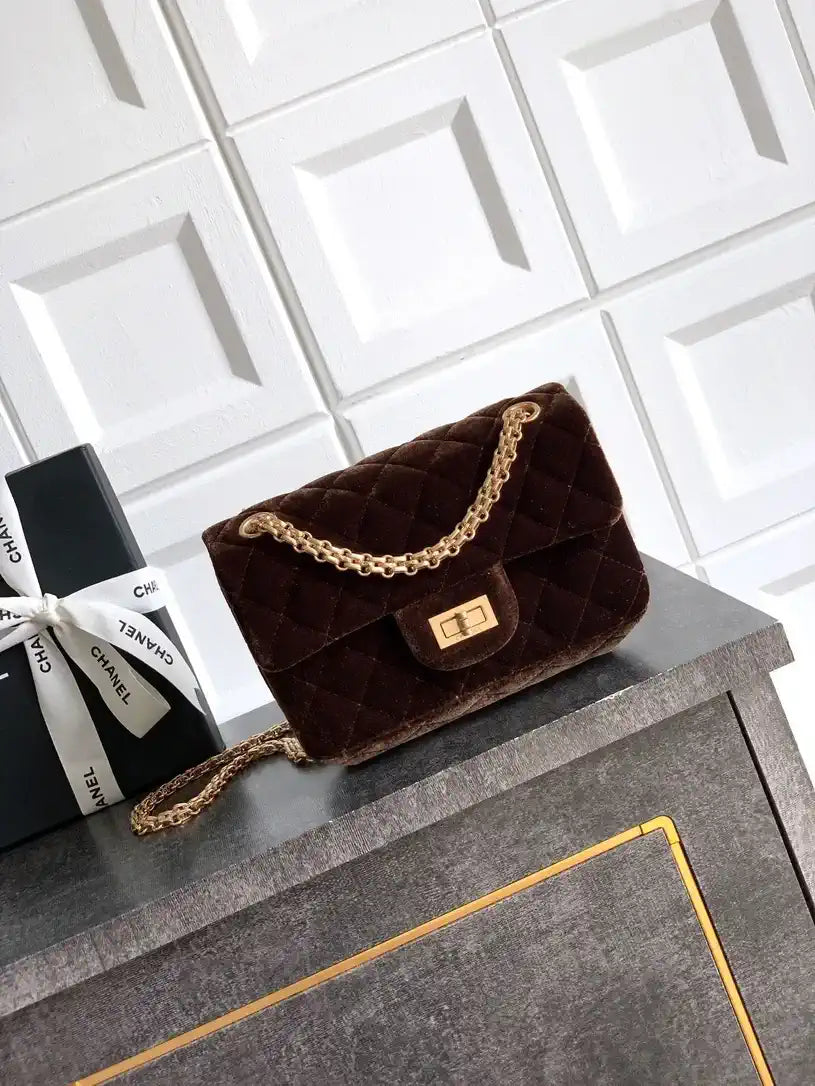 Chanel 20CM Mini Flap Bag 25A Velvet Brown AS1116