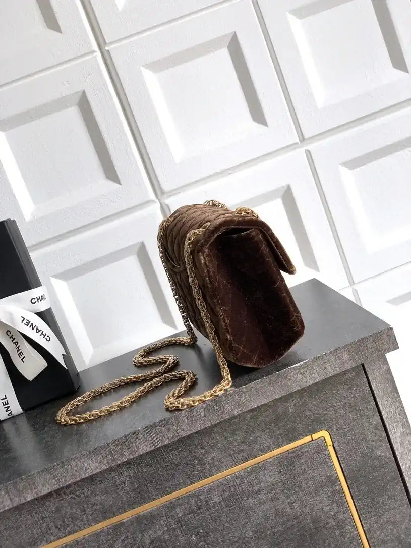 Chanel 20CM Mini Flap Bag 25A Velvet Brown AS1116