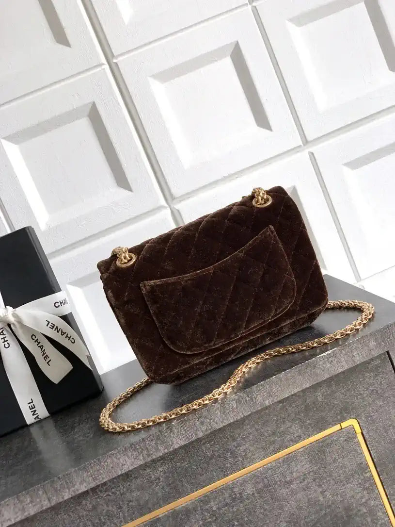 Chanel 20CM Mini Flap Bag 25A Velvet Brown AS1116