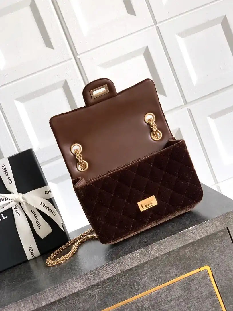 Chanel 20CM Mini Flap Bag 25A Velvet Brown AS1116