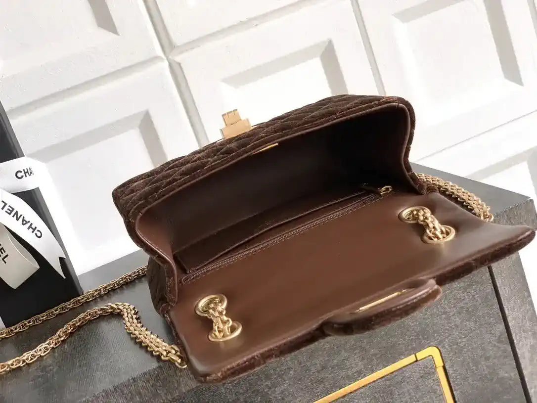 Chanel 20CM Mini Flap Bag 25A Velvet Brown AS1116